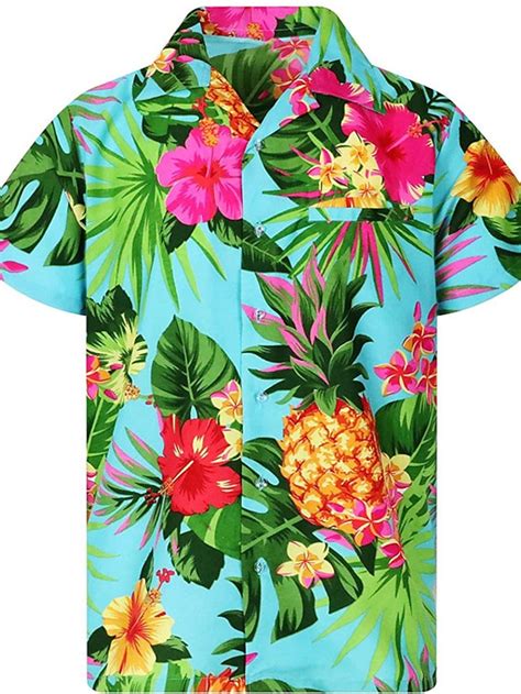 Herren Hemd Hawaiihemd Sommerhemd Blumen Ananas Grafik Drucke Umlegekragen Gelb Rosa Blau Casual