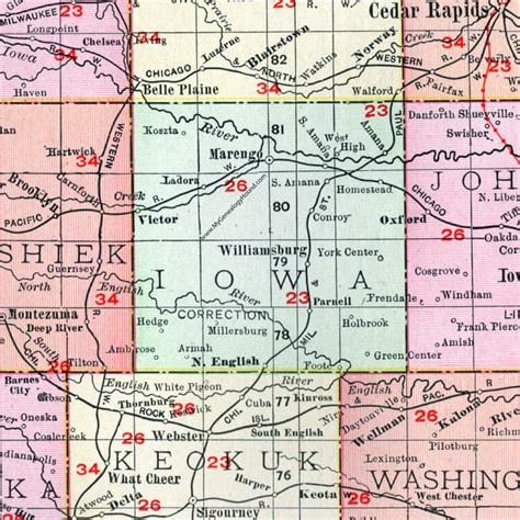 Iowa County Iowa 1911 Map Marengo Williamsburg North English Victor