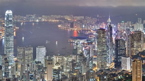 Papel De Parede Hong Kong Arranha Céus Noite Luz Construção