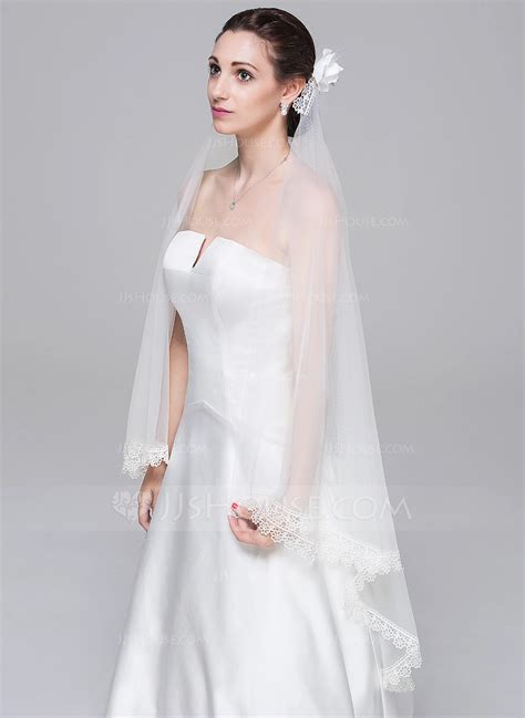 Two Tier Waltz Bridal Veils With Lace Applique Edge 006079897 Jjshouse