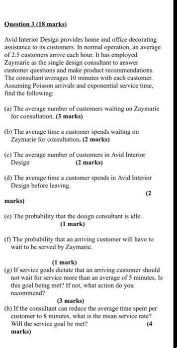 Solved Question 3 18 Marks Avid Interior Design Provides Chegg