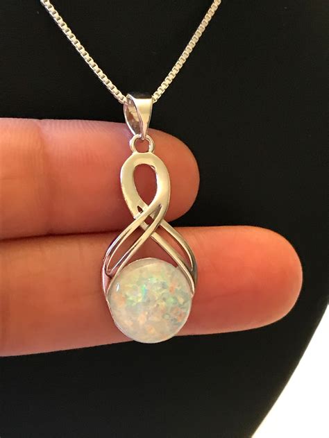 Fire Opal Infinity Necklace Sterling Silver Necklace White Etsy