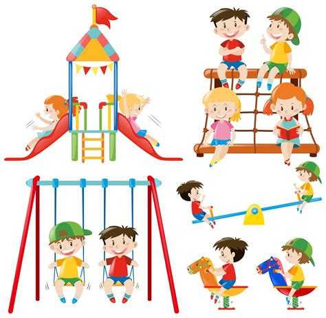 Many Children Playing In Playground 414701 Vector Art At Vecteezy