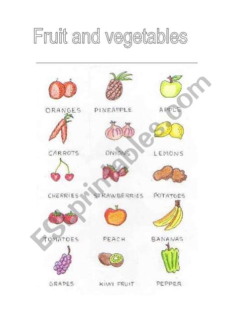 Fruit And Vegetables Picture Dictionary Esl Worksheet By Pastanaga