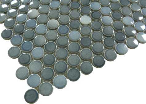 Mixed Grey Penny Circle Round Glossy Porcelain Tile Japm302 — Oasis Tile