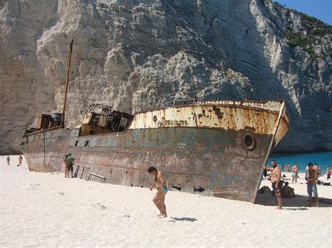 Navagio Shipwreck Beach On Island Of Zakinthos Shot From The Sea