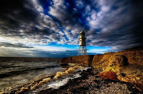 Free Download Hd Wallpaper Beach Lighthouse England Sea Clouds