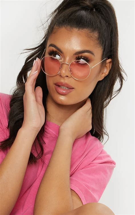 Pink Lens Metal Frame Round Sunglasses Prettylittlething
