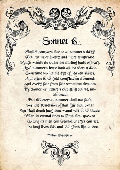 Sonnet 18 Poem By William Shakespeare William Shakespeare Etsy