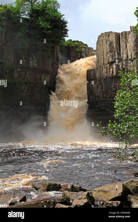 High Force Waterfall After Heavy Rain River Tees Near Middleton In