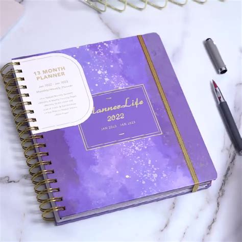 Custom Hardcover Gold Foil Weekly Cahier 2022 2023 Spiral Bound Journal