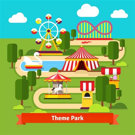 Amusement Park Map Drawing Amusement Park Map — Stock Vector