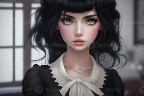 Anime Portrait Of A Girl Black Hair Neural Network Ai Generated