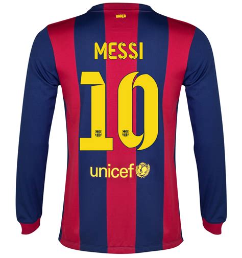 Barcelona Long Sleeve 10 Messi Home 2014 15 Men Soccer Jersey Football