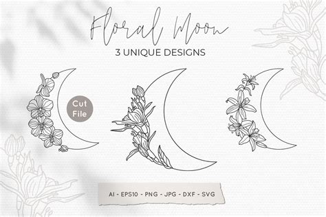 Floral Moon Svg Crescent Moon With Flowers Svg Moon Svg 943387