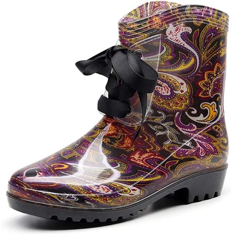 Omgard Rain Boots For Women Purple Floral Printed Wide