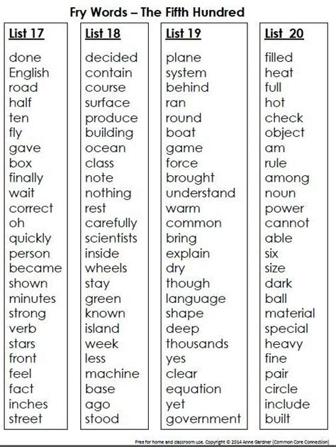 Frys Fifth 100 Words Preschool Sight Words Spelling Words List Fry