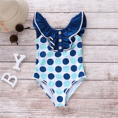 Ruffles Lovely Kids Toddler Swimsuits Summer Dot Print Baby Girls 12m