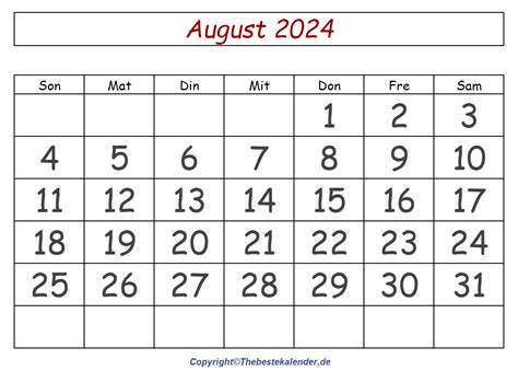 August 2024 Kalender Drucken The Beste Kalender