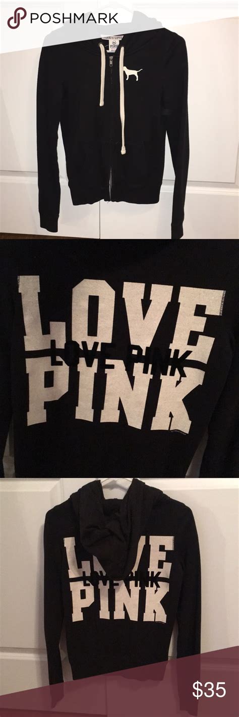 Black Victorias Secret Zip Jacket Barely Worn Super Cute Pink Victoria