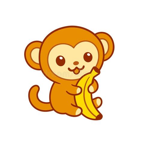 Cute Cartoon Baby Monkey With Banana Stock Vector Illustration Of