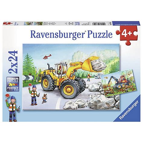 2er Set Puzzle Je 24 Teile 26x18 Cm Bagger Und Waldtraktor