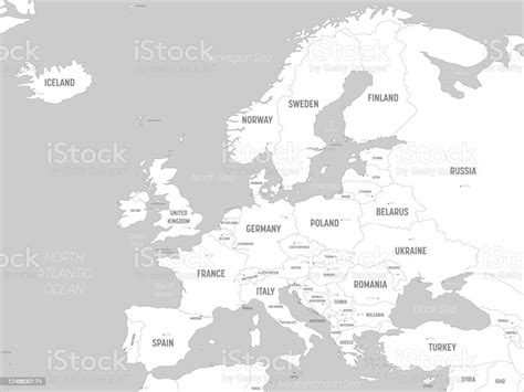 Europakarte Weiße Länder Und Graues Wasser Hohe Detaillierte Politische Karte Des Europäischen
