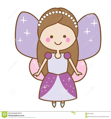 Cute Kawaii Fairy Character Winged Pixie Princess In Beautiful Dress