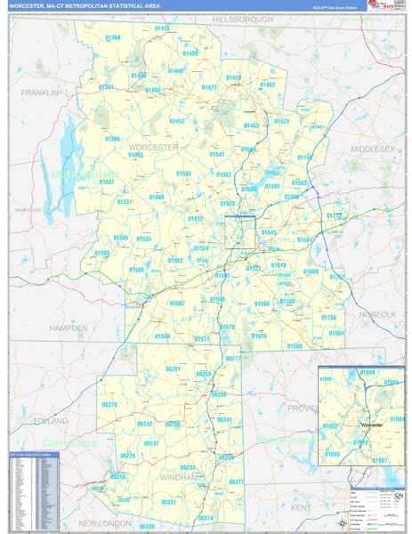 Worcester Metro Area Ma 5 Digit Zip Code Maps Basic