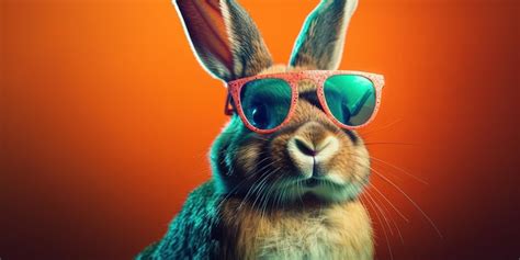 Premium Ai Image Cool Bunny With Sunglasses On Colorful Background