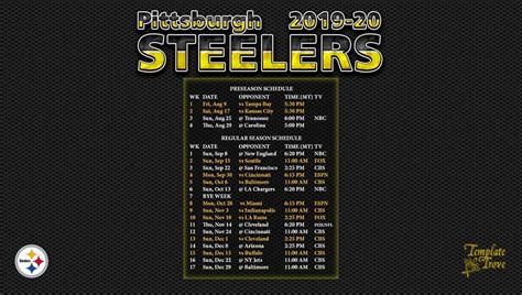 2019-2020 Pittsburgh Steelers Wallpaper Schedule