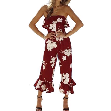 Summer New Chic Strapless Jumpsuit Women Flower Print Backless Sexy