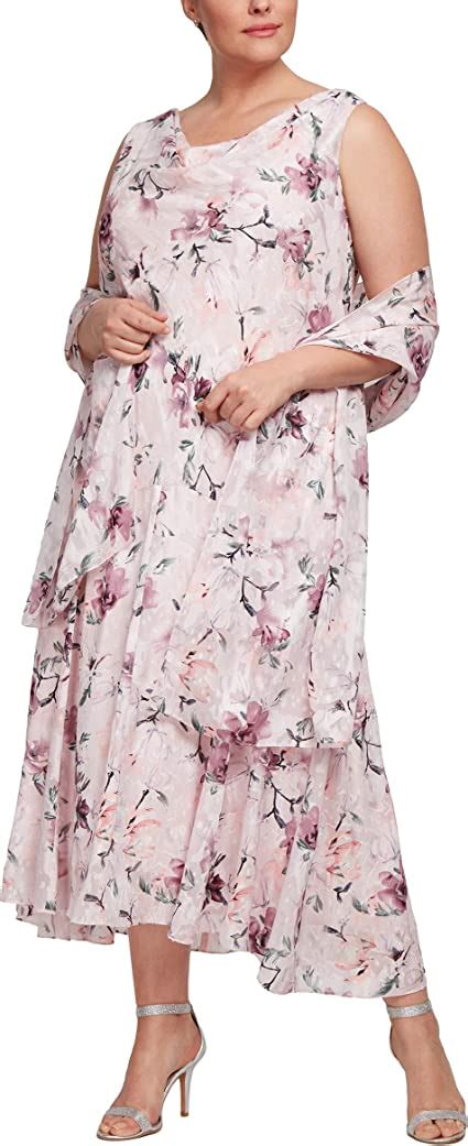 Alex Evenings Womens Plus Size Tea Length Printed Chiffon Dress With