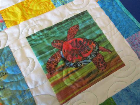 Tropical Sea Turtle Fabric Quilt Panel Brown Green Square Ocean Honu