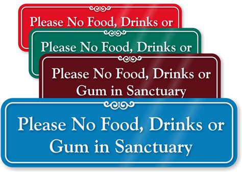 No Food Drinks Or Gum In Sanctuary Sign For Wall Or Door