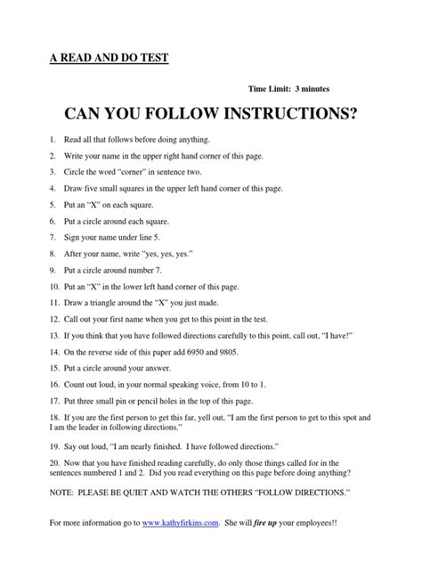 Can You Follow Instructions A Read And Do Test Pdf