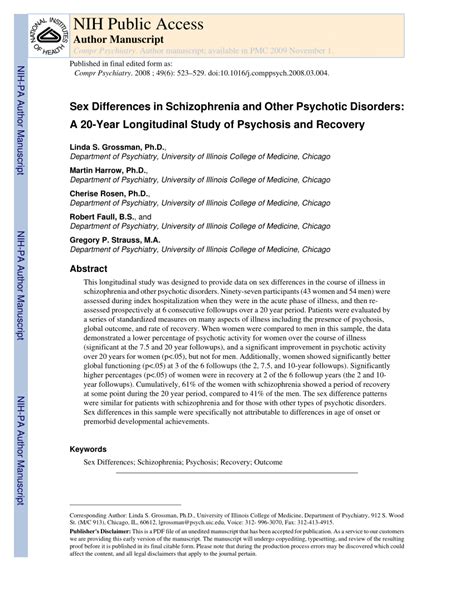 pdf sex differences in schizophrenia and other psychotic disorders a 20 year longitudinal
