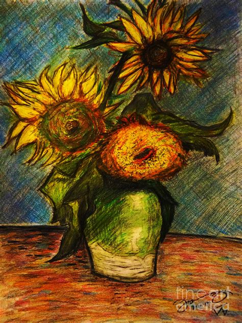 Likewise, if you leave too many leaves on the top of the plant above the water they serve to dehydrate and wick. Replica Of Van Gogh's Three Sunflowers In A Vase Drawing ...