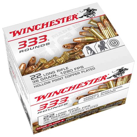 Winchester Usa 22 Long Rifle 36gr Cphp Rimfire Ammo 333 Rounds