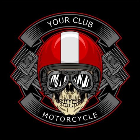 Biker Skull Classic Motorcycle Club Badge Biker Skull With Pistons