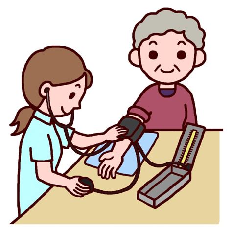 血圧測定・女性カラー健康チェックデイサービス・通所介護介護・医療無料イラスト素材