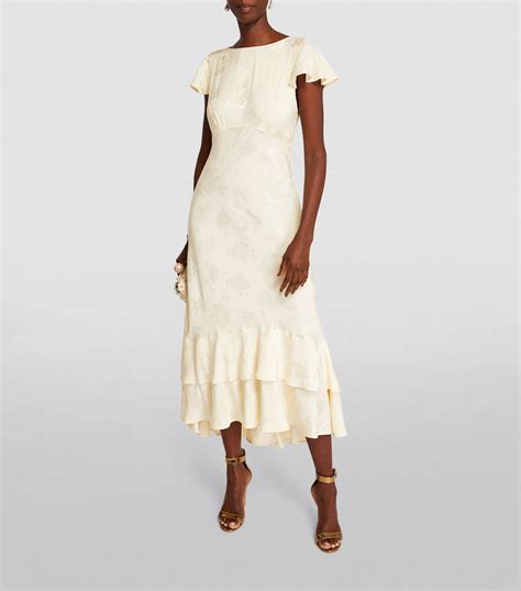Womens Rixo Ivory Jacquard Liberty Poppy Midi Dress Harrods UK