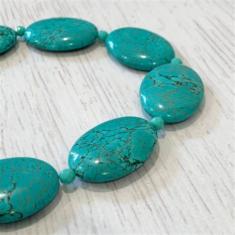 Turquoise Necklace Oval Bead Necklace Chunky Turquoise Etsy