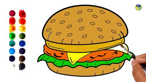 How To Draw Big Double Burger Art Colours For Kids Drawing For Kids