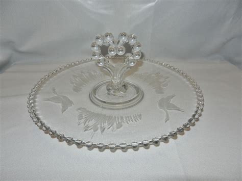 Vintage Etched Crystal Imperial Candlewick 12 Center Heart Handle Tray