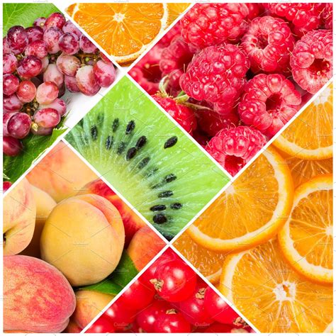 Collage Of Fresh Summer Fruit Food And Drink Photos Creative Market