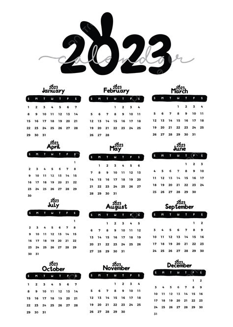 Calendar 2023 Year Of The Rabbit Template Vector Design Calendar 2023