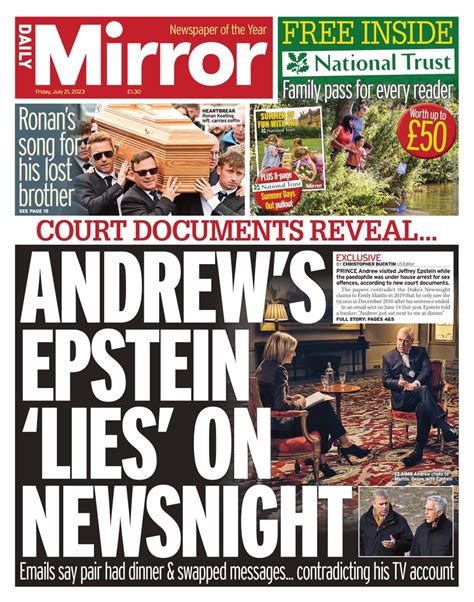 Daily Mirror Front Page 21st Of July 2023 Tomorrow S Papers Today