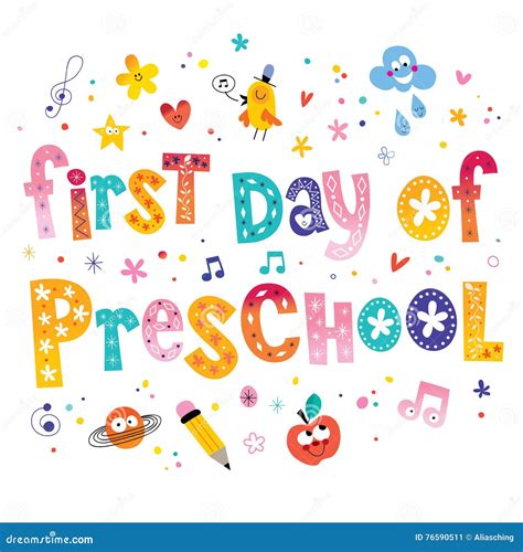 First Day Of Preschool Stock Vector Illustration Of Word 76590511