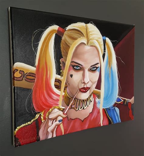Harley Quinn Oil Painting Super Villain Art Free Shipping Etsy